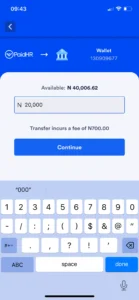EWA transaction fee charge of N700 from a withdrawal of 20000.