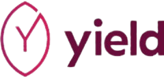 Logo showing a stylized letter Y inside a leaf shape, next to the word yield in lowercase, both in shades of maroon and pink on a light background.